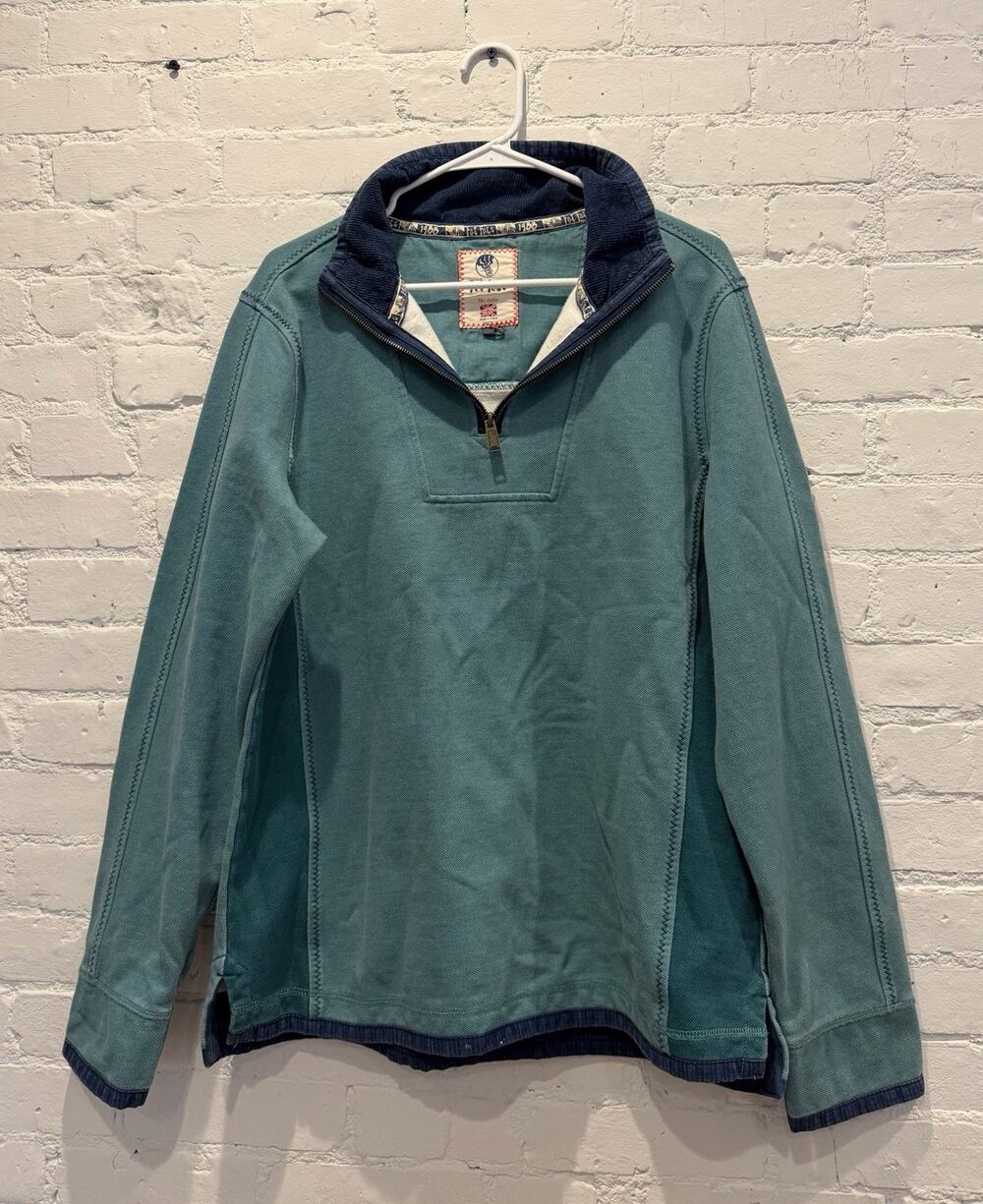 Fat Face Jumper Men's Green Blue Quarter Zip Outdoor Pullover Size M